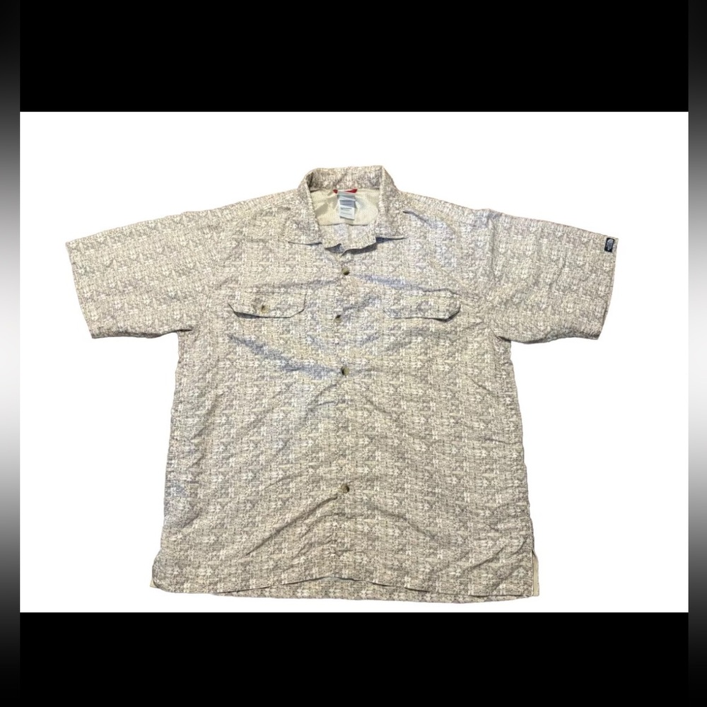 The North Face Men's Shirt Medium Khaki Short Sleeve Button Up Hieroglyphic